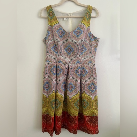 London Times Red and Yellow Patterned Midi Dress - Picture 1 of 5